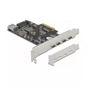 Delock PCI Express x4 karte ar 4 x USB Type-C + 1 x USB Type-A - SuperSpeed USB 10 Gbps - Low Profile formāts, USB kontrolieris