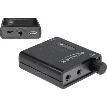 Delock 64056 pārnēsājams stereo austiņu pastiprinātājs ar divām izejām un basa pastiprinājumu