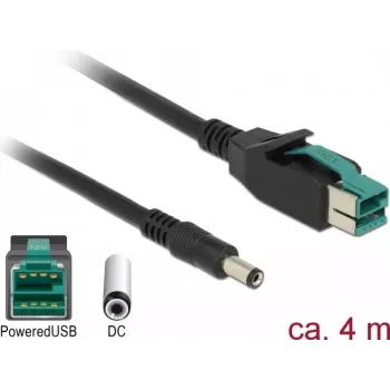 Delock Powered USB kabelis - USB PlusPower (12V) vīrišķais uz DC 2,1/5,5mm vīrišķo - 12V - 4m - melns
