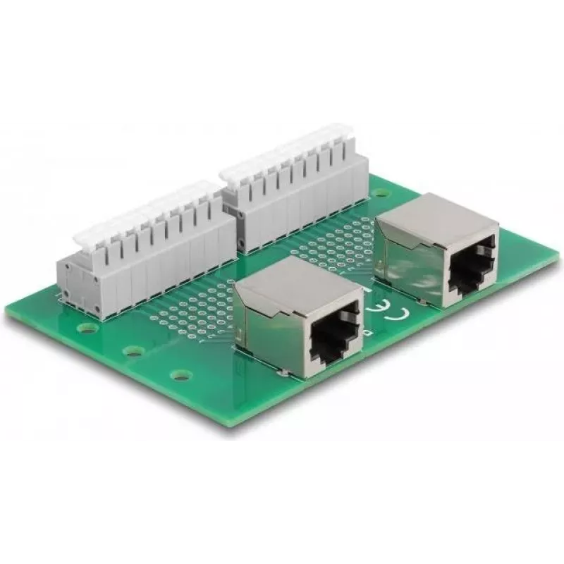 Delock RJ45 2 x sieviešu uz 2 x spaiļu bloku ar pogu DIN sliedei (66994)