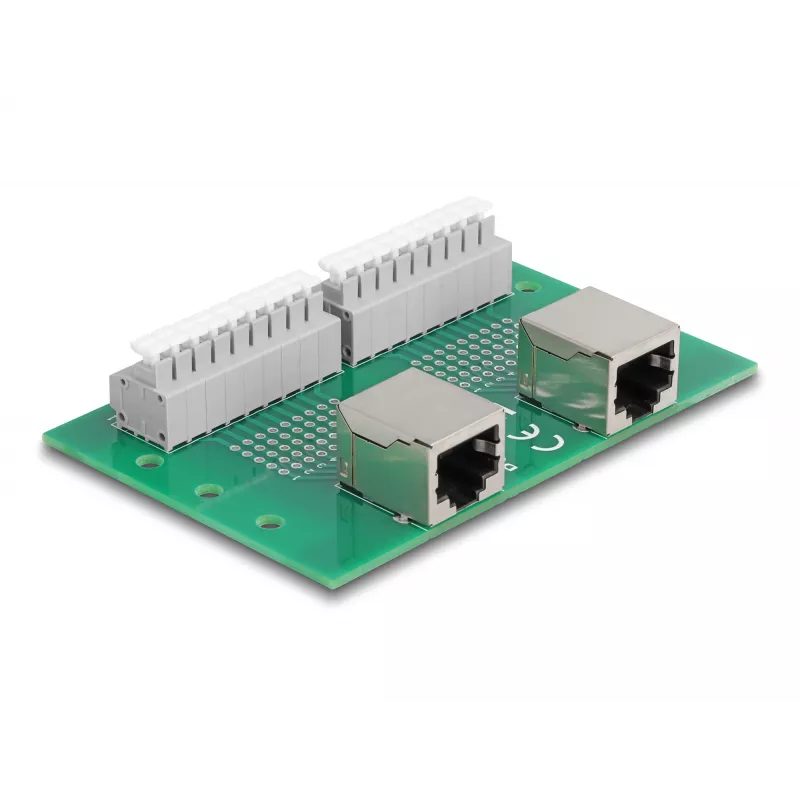 Delock RJ45 2 x sieviešu uz 2 x spaiļu bloku ar pogu DIN sliedei (66994)