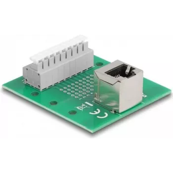 Delock RJ45 ligzda uz spaiļu bloku ar push-button DIN sliedei, leņķveida (66993)