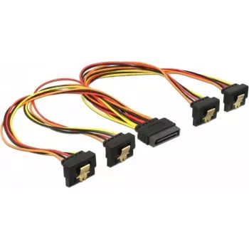 DeLOCK SATA barošanas sadalītāja kabelis - 15-pin taisns vīrišķais uz 15-pin leņķa sievišķo, 15cm, 3.3/5/12V, fiksējošs, melns/dzeltens/sarkans/oranžs 60167