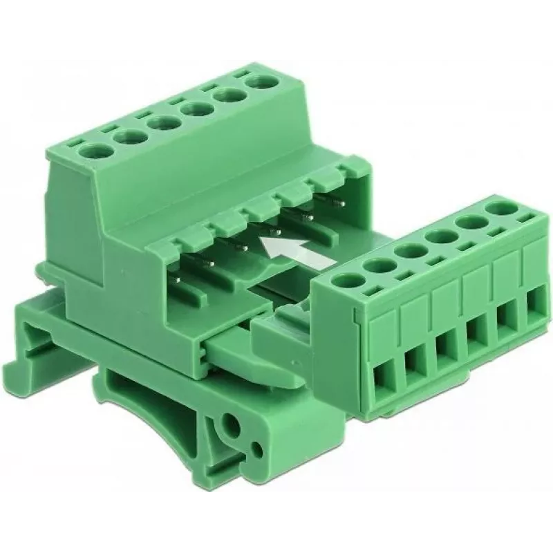 Delock termināļu bloku komplekts DIN sliedei, 6 pin, 5.08 mm solis, leņķveida