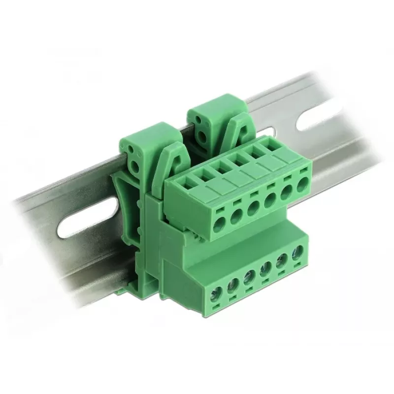Delock termināļu bloku komplekts DIN sliedei, 6 pin, 5.08 mm solis, leņķveida