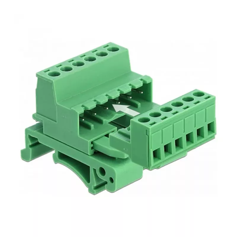 Delock termināļu bloku komplekts DIN sliedei, 6 pin, 5.08 mm solis, leņķveida