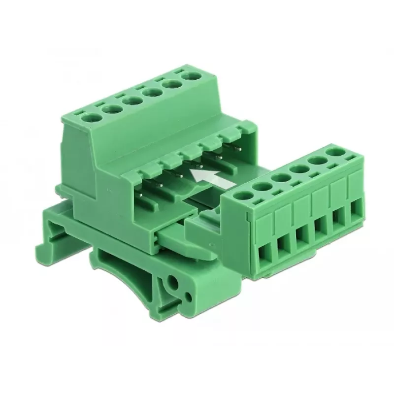 Delock termināļu bloku komplekts DIN sliedei, 6 pin, 5.08 mm solis, leņķveida
