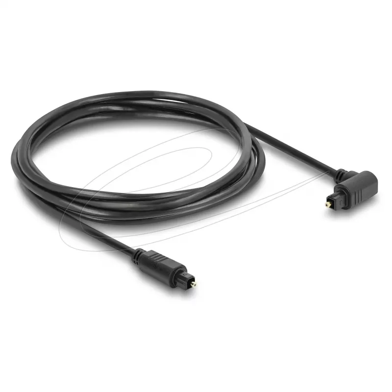 Delock TOSLINK digitālais optiskais audio kabelis, 90° leņķa līdz taisnam, 1,5 m, 4 mm, melns