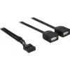 Delock USB 2.0 kontaktdakšu savienotāja uz 2 x Type-A ligzdu adaptera kabelis 40 cm 83823