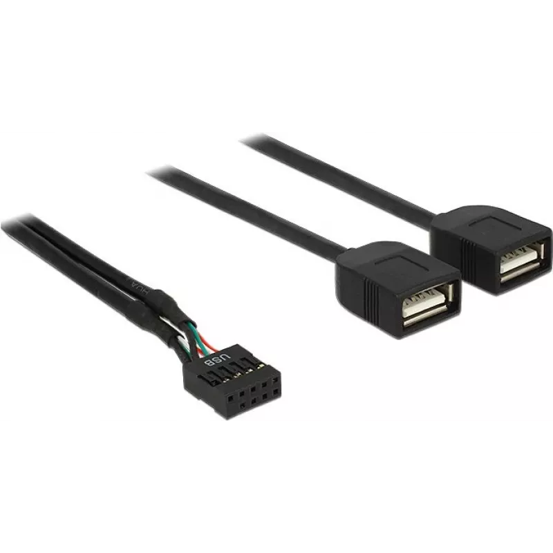 Delock USB 2.0 kontaktdakšu savienotāja uz 2 x Type-A ligzdu adaptera kabelis 40 cm 83823
