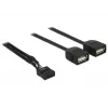 Delock USB 2.0 kontaktdakšu savienotāja uz 2 x Type-A ligzdu adaptera kabelis 40 cm 83823