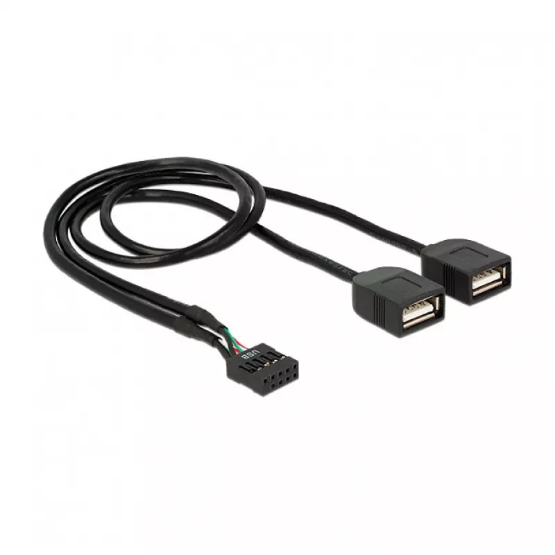 Delock USB 2.0 kontaktdakšu savienotāja uz 2 x Type-A ligzdu adaptera kabelis 40 cm 83823
