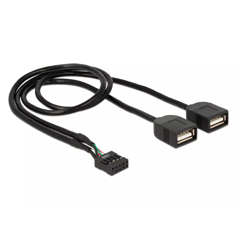 Delock USB 2.0 kontaktdakšu savienotāja uz 2 x Type-A ligzdu adaptera kabelis 40 cm 83823