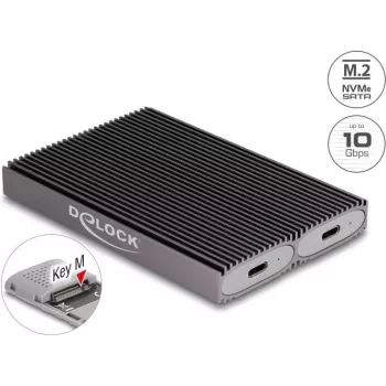 Delock USB Type-C Dual Combo korpuss 2 x M.2 NVMe PCIe vai SATA SSD - bez instrumentiem