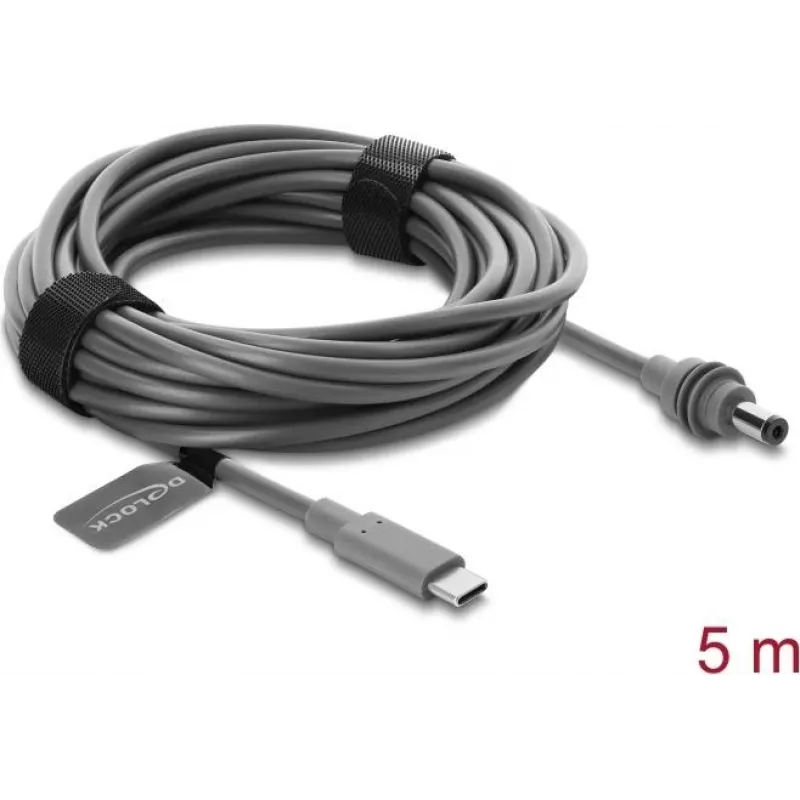 Delock USB Type-C uz DC 5,5 x 2,1 mm barošanas kabelis Starlink Mini, 5 m, pelēks (91822)