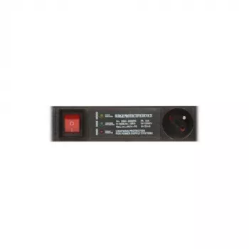 DELTA PD-6/R-SPD-3L 6 kontaktligzdu pārsprieguma aizsardzības pagarinātājs ar 2 polu slēdzi, 1.5m kabeli, E tipa ligzdas, 2300W, melns