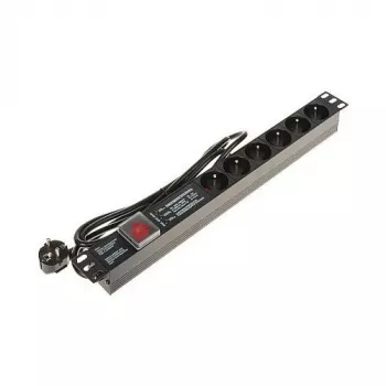 DELTA PD-6/R-SPD-3L 6 kontaktligzdu pārsprieguma aizsardzības pagarinātājs ar 2 polu slēdzi, 1.5m kabeli, E tipa ligzdas, 2300W, melns