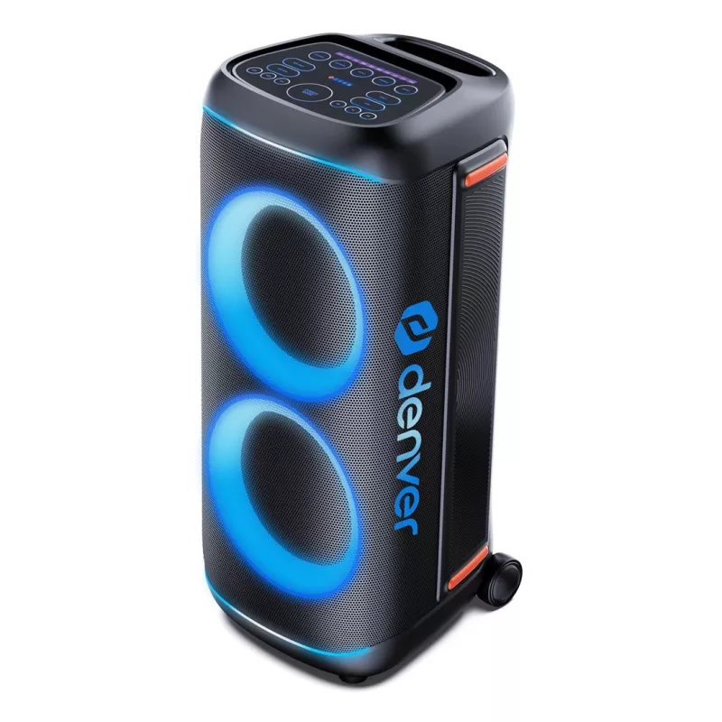 Denver BPS-470 Bluetooth Party Speaker ar Karaoke, 2000W PMPO, 20W RMS, LED gaismas, FM radio, TWS, Mikrofons iekļauts, Melns