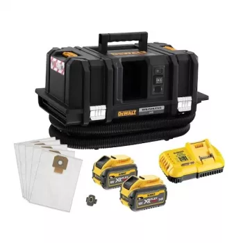 DEWALT DCV586MT2-QW Bezvadu M-klases putekļu sūcējs ar 2x 9.0Ah baterijām un lādētāju
