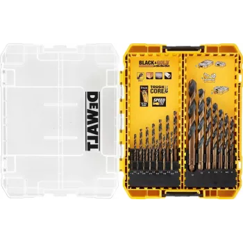 DEWALT DT70755-QZ HSS-G metāla urbju komplekts, 10 gab., 1/4 collu sešstūra kāts, 135° šķeltas smailes, DIN 338, TSTAK Tough Case