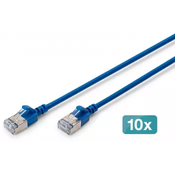 DIGITUS CAT 6A F/FTP plāns ielāpu kabelis, 1 m, zils, 10 gab., LSZH, RJ45