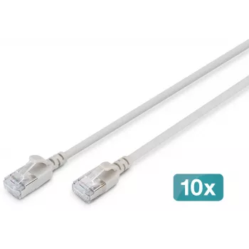 DIGITUS CAT 6A F/FTP plāns ielāpu kabelis, 2 m, pelēks, 10 iepakojums, LSZH, 10GBase-T, 500 MHz, RJ45