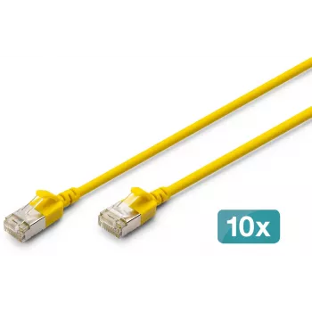 DIGITUS CAT 6A F/FTP Slim Patch kabelis, 2 m, Dzeltens, 10-Pack, LSZH, 10 Gbps, PoE++