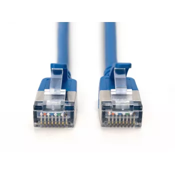 DIGITUS CAT 6A F/FTP plāns ielāpu kabelis, 5 m, zils, 10 gab., 10 Gbps, LSZH, zeltīti RJ45