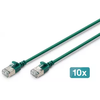 DIGITUS CAT 6A F/FTP plāns ielāpu kabelis, 5 m, zaļš, 10 gab., LSZH, 10GBase-T, bez aizķerēm, PoE++