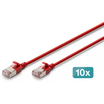 DIGITUS CAT 6A F-FTP plāns ielāpu kabelis, 5 m, Sarkans, 10 iepakojums
