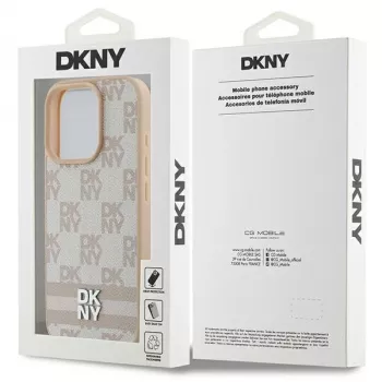 DKNY Checkered Pattern & Printed Stripes iPhone 16 Pro maciņš - rozā