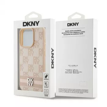 DKNY Ādas Checkered Mono Pattern & Printed Stripes maciņš iPhone 15 Pro Max - Rozā