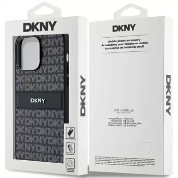 DKNY Leather Mono Stripe & Metal Logo Maciņš iPhone 14 Pro Max - Melns