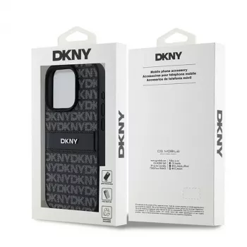DKNY Leather Mono Stripe & Metal Logo Maciņš iPhone 15 Pro - Melns