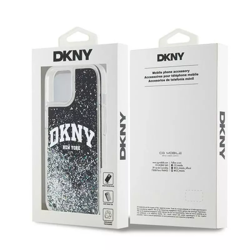 DKNY Liquid Glitter Big Logo iPhone 14/15/13 maciņš - melns