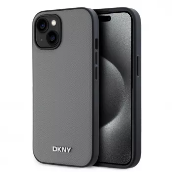 DKNY PU ādas sudraba metāla logo MagSafe maciņš iPhone 13 - Pelēks