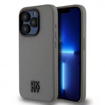 DKNY PU ādas Stack Logo MacSafe vāciņš iPhone 15 Pro Max - Pelēks