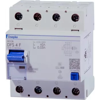 Doepke DFS4 063-4/0.03-F diferenciālās strāvas aizsardzības automāts (RCCB), 63 A, 4 polu, 30 mA, F tips 09144820