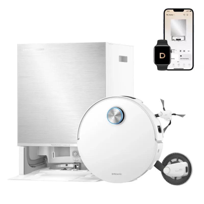 Dreame X60 Pro Ultra Complete White robota putekļsūcējs ar uzlādes dokstaciju un piederumiem