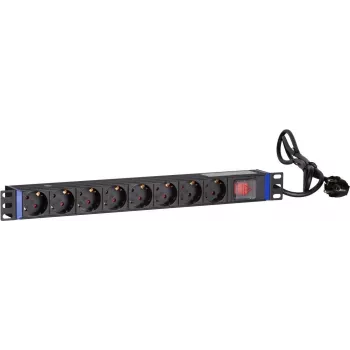 DSIT DS-8PDU-S 19 collu plaukta PDU ar slēdzi, 8x Schuko kontaktligzdas, 2m kabelis, 16A/3680W – Melns/Sudrabs