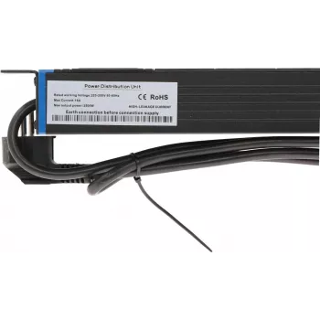 DSIT DS-8PDU-S 19 collu plaukta PDU ar slēdzi, 8x Schuko kontaktligzdas, 2m kabelis, 16A/3680W – Melns/Sudrabs