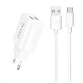 Dudao EU Wall Charger 2x USB 5V / 2.4A + USB Type C Cable White (A2EU + Type-C White) White