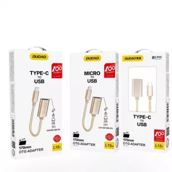 Dudao L15T OTG USB 2.0 to USB Type-C Adapter Cable, Gray, 15 cm