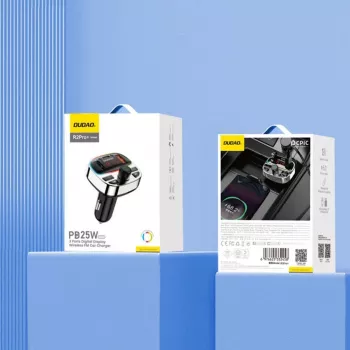 Dudao R2PRO+ Auto FM raidītājs ar PD25W Bluetooth 5.3 RGB uzlādes portiem - Melns un Sudrabs