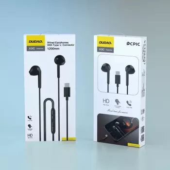 DUDAO X3C 1,2 m vadu USB-C austiņas (iekšējās) - melnas
