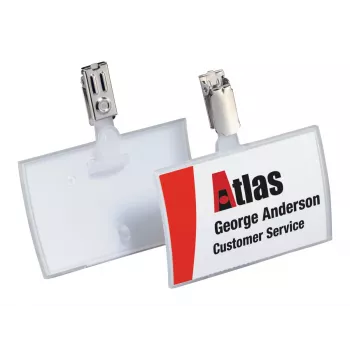 DURABLE CLICK FOLD vārda nozīmīte ar klipsi, 90x54 mm ieliktnis, caurspīdīga, 25 gab. 821619