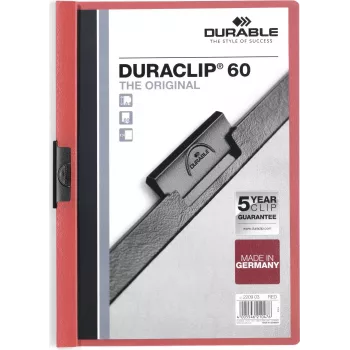 DURABLE DURACLIP 60 A4 dokumentu mape ar klipsi, melna, ar caurspīdīgu priekšējo vāku, 60 lapu ietilpība, pretizslīdes atsperes klipsis, 25 gab. iepakojums 220903