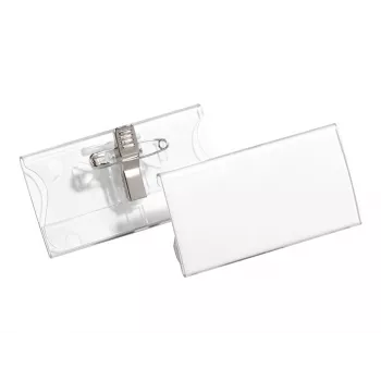 DURABLE Vārda nozīmītes turētājs 40x75 mm ar Combi klipsi, akrils, caurspīdīgs, 25 gab. iepakojumā (812119)
