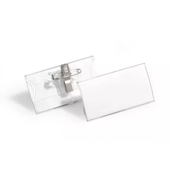 DURABLE Vārda nozīmītes turētājs 40x75 mm ar Combi klipsi, akrils, caurspīdīgs, 25 gab. iepakojumā (812119)