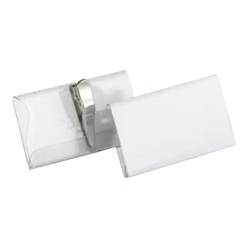 DURABLE 811019 vārda kartīšu turētājs 75x40 mm ar krokodila klipsi, caurspīdīgs, 25 gab.